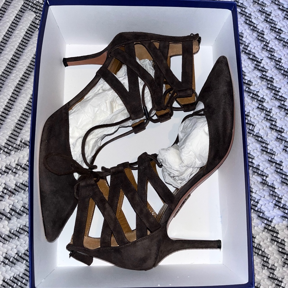 Aquazzura Belgravia 75 Smoke(chocolate brown) Suede